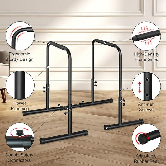 MIUDGIG Adjustable Height Parallel Push Up Stand, Dip Stand Station for Strength Training, Heavy Duty Steel Parallel Bar Station, Home Gym Fitness Workout Dip bar Station,Tricep Dips,Pull-Ups,Push-Ups