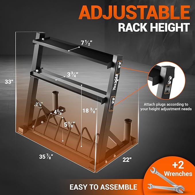Yes4All 6 Pegs & 4 Barbell Storage Racks Load Up to 1190 LBS - Wall Mounted Weight Plate Tree & Barbell Holder