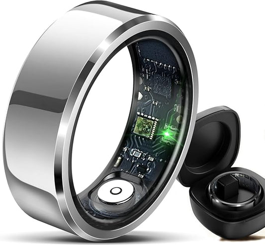 HitTopss Smart Ring, Fitness Sleep Health Tracker Rings for Men Women, No APP Subscription, Sleep Tracking, Heart Rate, Blood Oxygen, IP68 Waterproof (Silver,10#)