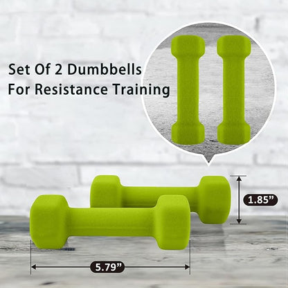 Weights Dumbbells set of 2 Fitness for Man Woman Home Gym Health Exercise 2LB Green Rubber Hex Dumb Bells