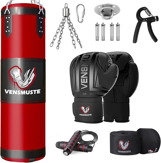Punching Bag for Adults, 4FT Oxford Heavy Boxing Bag Set, Punching Bag with 12OZ Boxing Gloves, Chains, Hand Wraps, etc. Suitable for MMA Karate Kickboxing Boxing - Unfilled