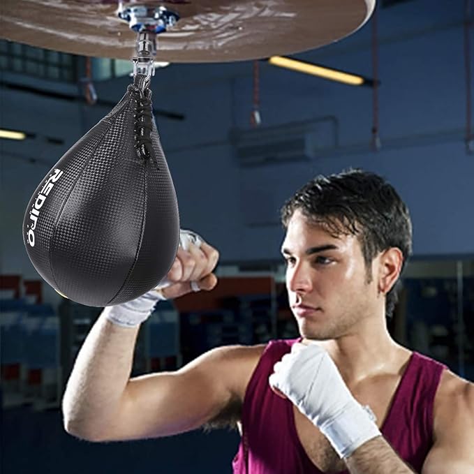 Superior Boxing Speed Bag - PU Leather Speed Punching Ball - Heavy Duty Hanging Swivel Ball for Gym & MMA Muay Thai Sports Fitness - Punching Dodge Striking Speed Reflex Ball