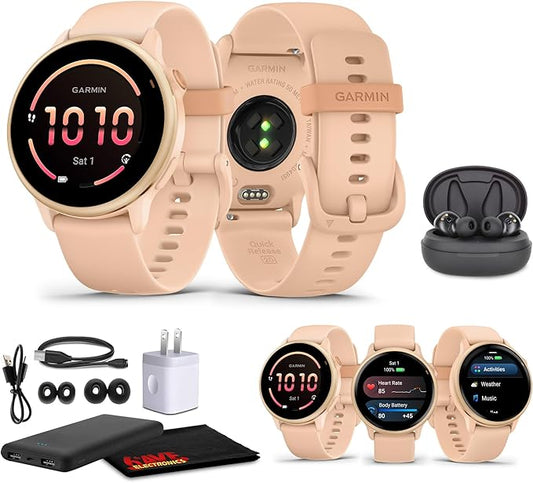 Garmin Vivoactive 6 Smartwatch Metallic Pink Dawn with Pink Band Best Fitness GPS Smart-Watch with AMOLED Display, 11-Day Battery, 80+ Sports Apps, Activity Tracking Watch Bundle for Men &Women