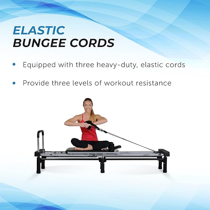 AeroPilates Reformer - Pilates Reformer Workout Machine for Home Gym - Cardio Fitness Rebounder- Up to 300 lbs Weight Capacity, Black