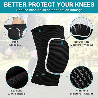 2 Pair Stretchy Knee Pads Knee Brace for Men Women Youth Soft Brace Breathable Sleeve Protective Volleyball Football Dance Tennis Running Cycling Workout Climbing Jogging (black and pink,Large)