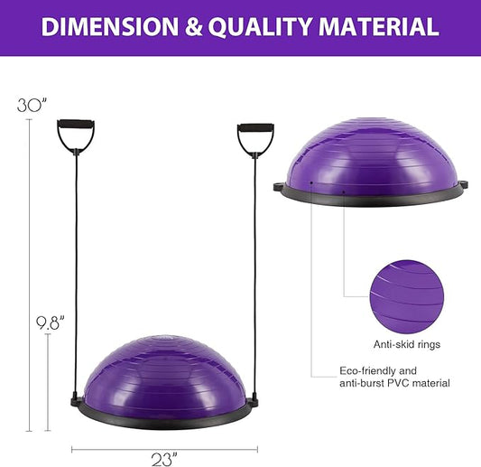 ZELUS Balance Ball Trainer with Resistance Bands and Foot Pump, Inflatable Yoga Ball for Home Gym Workouts, 23 Inch Exercise Half Ball for Balance Training Core Strength Fitness More, 330lb Cap