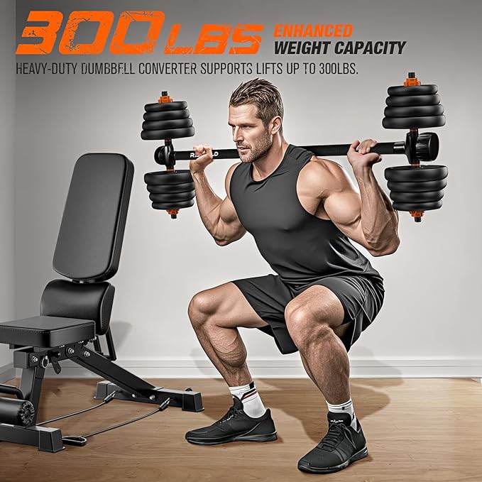 Dumbbell Converter, Convert Dumbbells to Barbell Set, Weight Bar for Bench Presses, Squats, Hip Thrust, Deadlifts, Home Weightlifting and Strength Training, Up to 300lbs, Versatile Home Gym Equipment