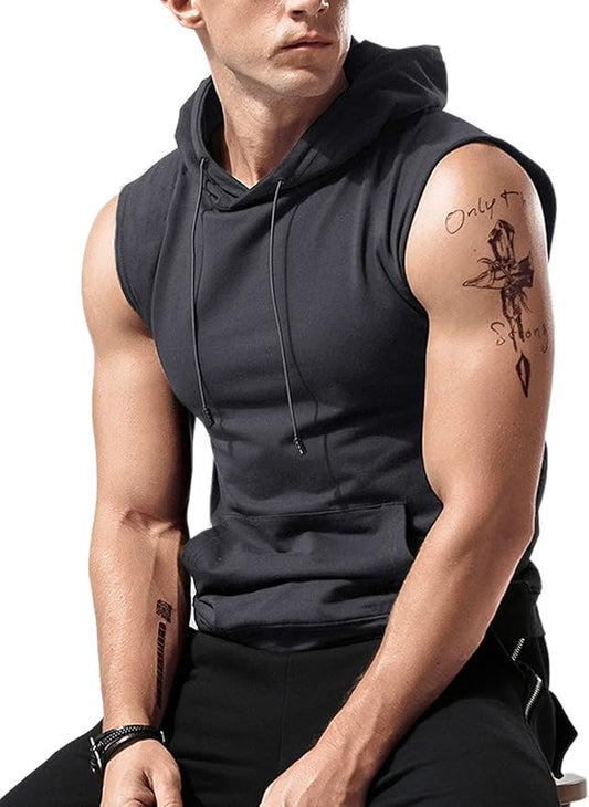 Babioboa Men's Workout Hooded Tank Tops Sleeveless Gym Hoodies Bodybuilding Muscle Cut Off T-Shirts