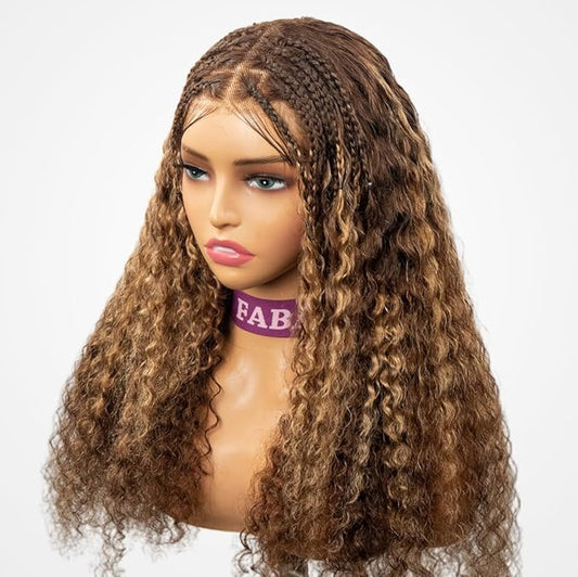 Ombre Braided Wigs for Black Women 200% Density Glueless Wigs Human Hair Pre Plucked Pre Cut 9x6 Blonde Highlight Lace Front Wig Deep Wave Human Hair（4/27 Coloured Curly）15inch