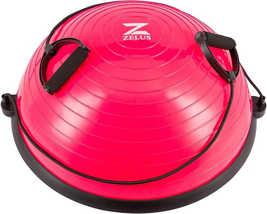 ZELUS Balance Ball Trainer with Resistance Bands and Foot Pump, Inflatable Yoga Ball for Home Gym Workouts, 23 Inch Exercise Half Ball for Balance Training Core Strength Fitness More, 330lb Cap
