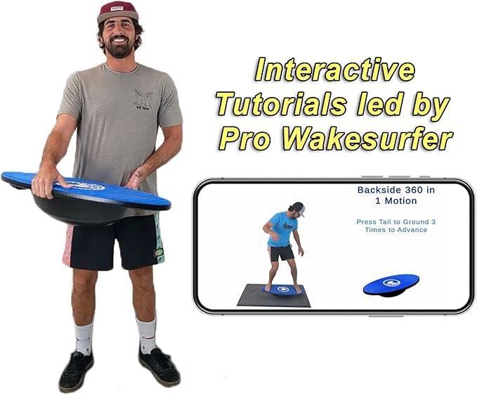 Wakesurf Balance Board by Lakesurf - Includes Motion Tracking App & Phone Mount for Wakesurfing Simulation, Games, Fitness Training, and Tutorials