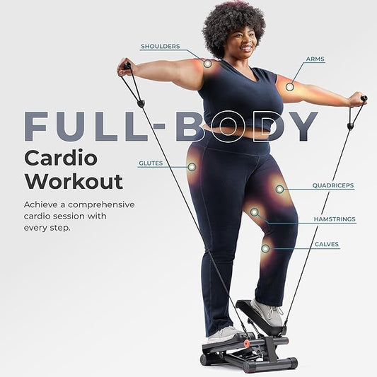 Sunny Health & Fitness Mini Stepper for Exercise at Home, Stair Step Workout Machine with Resistance Band, Fullbody Cardio, Upgraded Over 300lb Weight Capacity, Optional Free SunnyFit App Connection