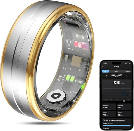 Smart Ring Health Tracker for Men/Women,Fitness Ring Sleep Tracker,Fast Charging for Long-Lasting Use,for Pedometer Exercise,Monitor Sleep, Heart Rate, Stress,Waterproof (Silver, 12)