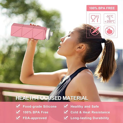 Collapsible Water Bottles 20.6oz, Silicone Foldable Portable Travel Water Bottle, Lightweight Reusable Leakproof for Traveling Camping Hiking Cycling Yoga Sports Outdoor, 1 Pack (Pink)