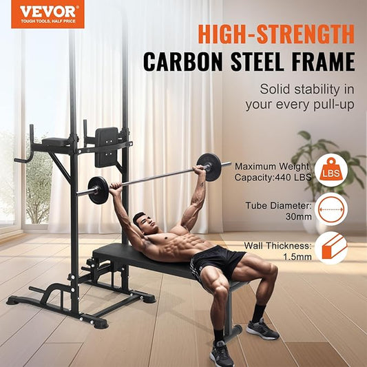 VEVOR Power Tower with Bench 10-Level Height 440LBS