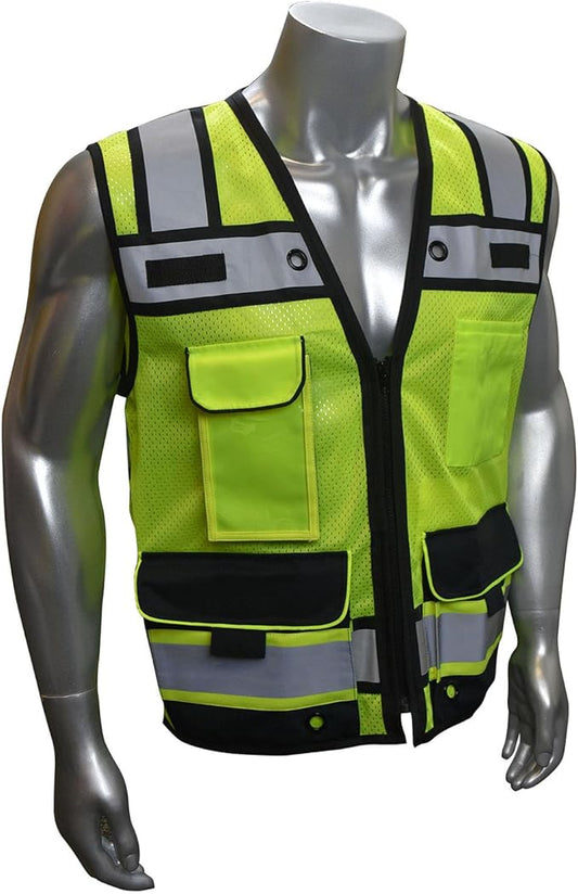 Radians SV65 Heavy Duty Surveyors Safety Vest with Zipper, Large Plan Pocket, Hi-Viz Green or Hi-Viz Orange