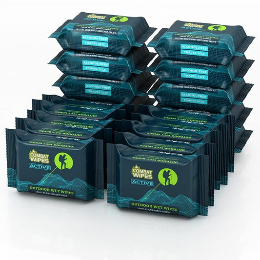 Combat Wipes ACTIVE Outdoor Wet Wipes - Extra (20 Packs, 500 Wipes).