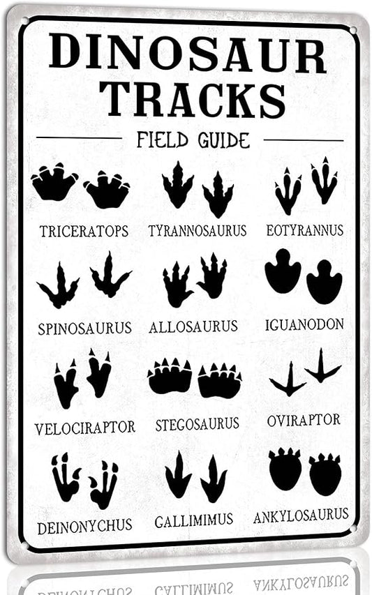 Dinosaur Tracks Field Guide Metal Tin Sign Wall 8x12 Inch