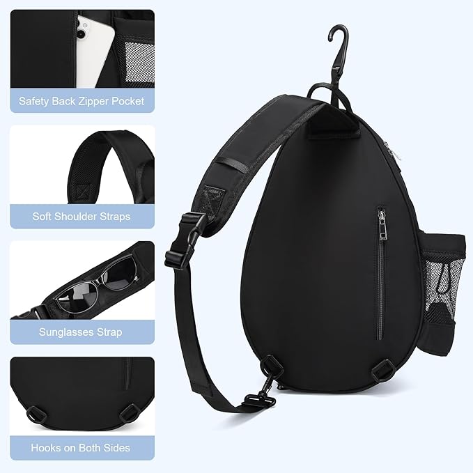 Tennis Bag, Tennis Backpack Holds 2 Rackets, Quilted Crossbody Sling Bag, Waterproof Pickleball Bags with Safety Pocket for Women and Men