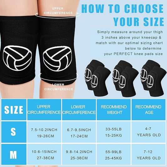 Leyndo 3 Pairs Volleyball Knee Pads for Kids Soft Breathable Non Slip Dance Knee Pads Collision Avoidance Knee Brace for Youth Girls Boys Dance Yoga Running Workout