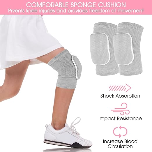 Knee Pads for Kids Suit for Age 7-12 Years, Wrestling Knee Pads Volleyball Knee Pads Thick Sponge Youth Girls Anit-Slip Sport Knee Support Brace for Volleyball Dance Yoga Running Climbing Grey