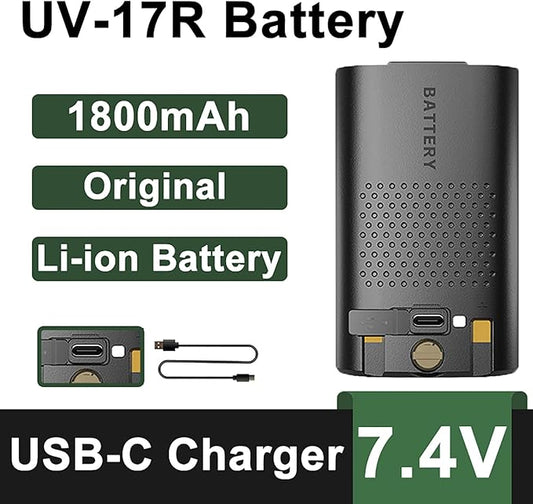 BAOFENG 2 Pakcs UV-17R Battery Original BL-17UV Enlarge 1800mAh USB-C DC7.4V 13.32Wh 13.32Wh Li-ion