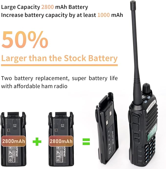 BaoFeng UV-82 High Power BaoFeng Radio Ham Radio 2800mAh Battery Kits(1 Pack-Black)