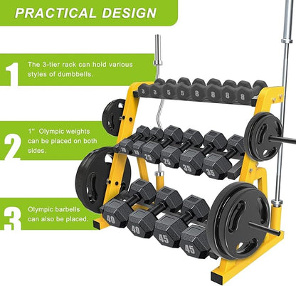 Kipika Heavy Duty 3 Tier Dumbbell Rack Multifunctional, Weight Rack for Dumbbells, Home Gym Equipment, Suitable for Storage of Dumbbell, Kettle Bell, Barbell Plate, Barbell Bar