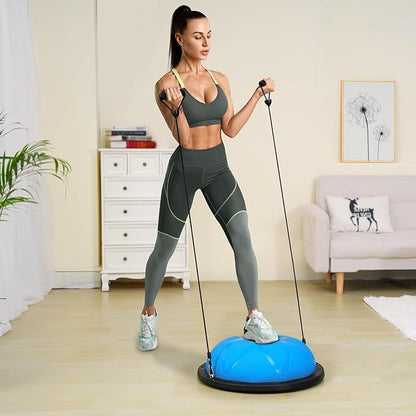VEVOR Half Exercise Ball Trainer, 23/26 inch Balance Ball Trainer, 1500lbs Capacity Stability Ball, Yoga Ball with Resistance Bands & Foot Pump, Strength Fitness Ball for Home Gym Full Body Workout Black