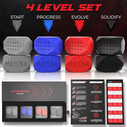 Mayena Jaw Exerciser for Men & Women 4 Resistance (8pcs) Silicone