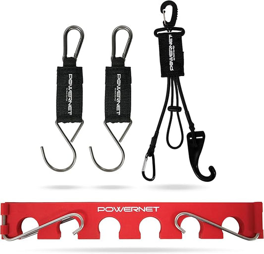 PowerNet Dugout Organizers, Softball & Baseball Bat Fence Rack, Multi-Clip Gear Hanger, Two Fence Hooks or Dugout Bundle, Baseball Coaching Accessories, Baseball Equipment Dugout Organizer with Hooks