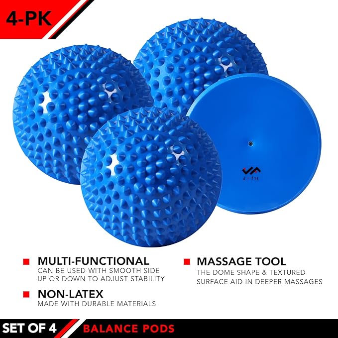 JFIT Balance Pod Sets - Set of 2 or 4 Pods - Textured and Smooth Sides for Improving Core Strength, Coordination, Balance - Great for Rehabilitation, Gym, Home Use, and Pet Training