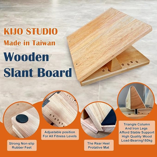 KIJO Studio Professional Wooden Slant Board for Calf 16 Adjustable 440 lbs
