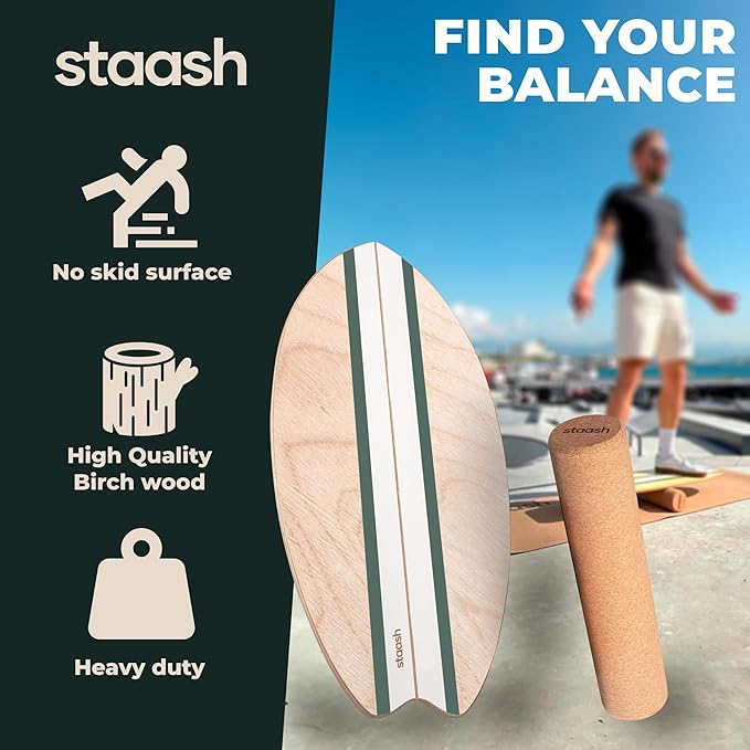 STAASH® Balance Board – Starter (Board + Roller) or Full Kit (w/Mat, Ball & Disc) – Core Balance Trainer for Fitness, Rehab, Surf – Free Coaching Videos