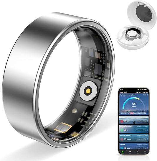 Smart Ring Pro, Fitness Tracker with Heart Rate, Blood Pressure, Stress, Sleep Tracking, Step Tracking, 10ATM Waterproof, Smart Ring for iPhone and Android (Silver 2.0, 7)