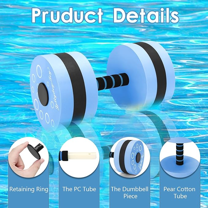 Aquatic Exercise Dumbbells, 2PCS Aqua Fitness Barbells, EVA-Foam Water Rings Dumbbell Set, Pool Weights Dumbbells Set for Water Aerobics Weight Loss, Pool Fitness, Water Exercise