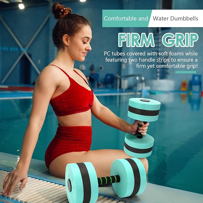 Aquatic Exercise Dumbbells, 2PCS Aqua Fitness Barbells, EVA-Foam Water Rings Dumbbell Set, Pool Weights Dumbbells Set for Water Aerobics Weight Loss, Pool Fitness, Water Exercise
