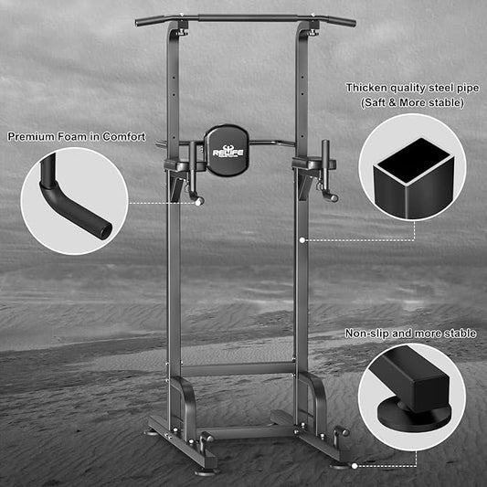 RELIFE REBUILD YOUR LIFE Power Tower Pull Up Bar Station Workout Dip Station for Home Gym Strength Training Fitness Equipment