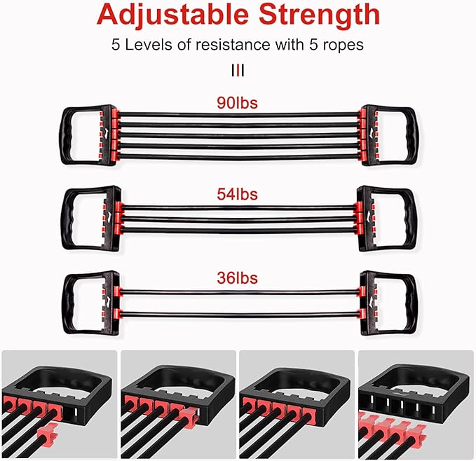 Chest Expander for Chest Arm Legs Shoulder Back 5 Removable