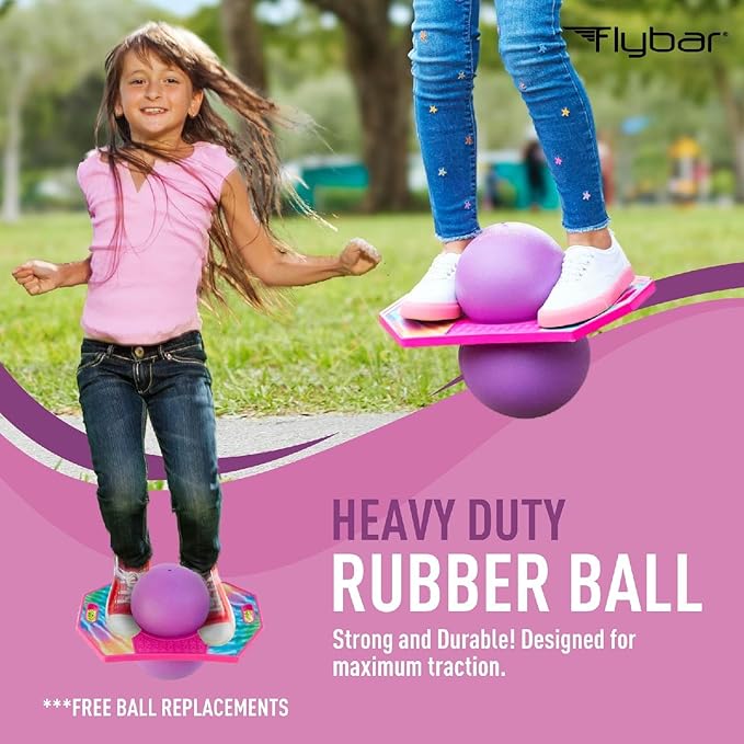 Flybar Pogo Trick Ball for Kids, Bounce Board for Boys and Girls Ages 6+, Up to 160 lbs, Includes Pump, Easy to Carry Handle, Durable Plastic Deck Indoor, Outdoor Toy Pogo Jumper,