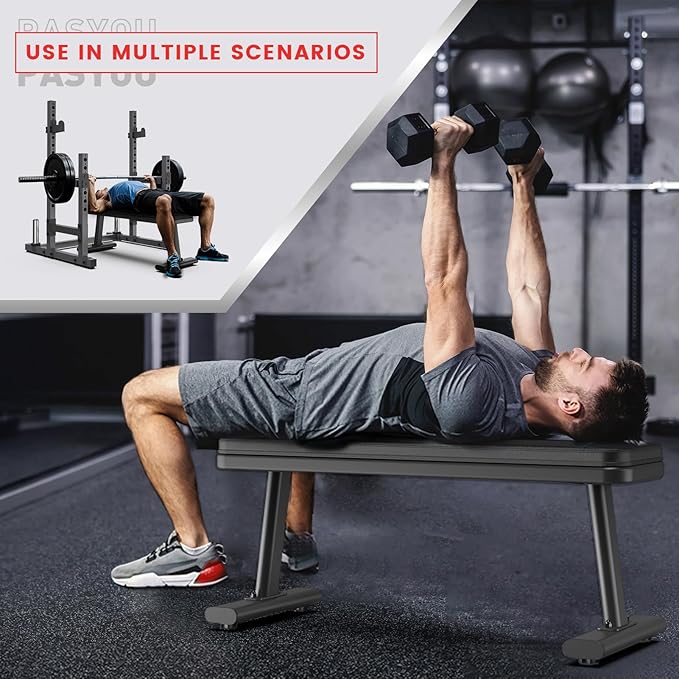 PASYOU Flat Weight Bench Workout Bench Max Load 1450LBS/660KG Strength (Model:PW100)