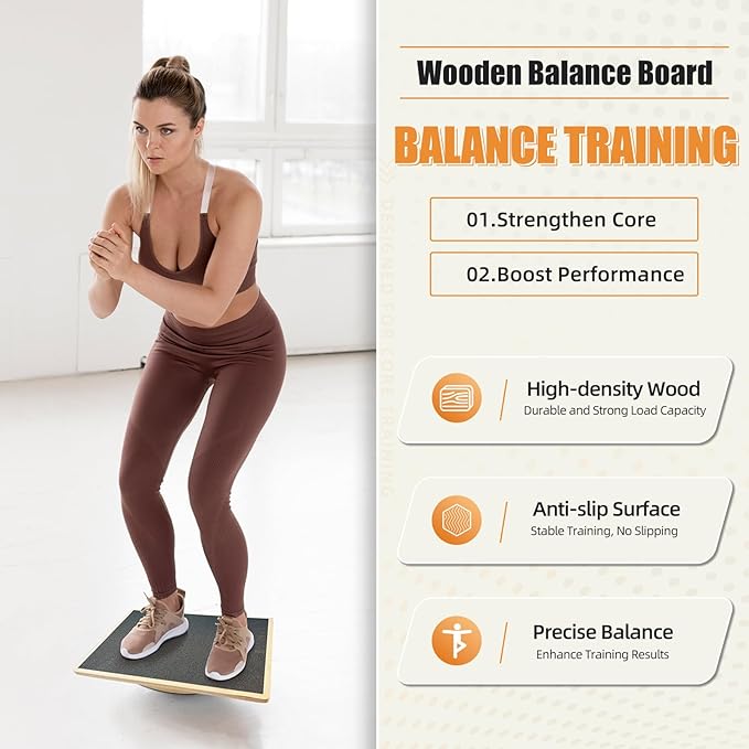 Balance Board Training Wooden Professional Fitness Wobble Board Adult Non-Slip Yoga Two-Way Silent Balance Board