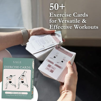 3-in-1 Pilates Workout Kit by Sage London - Premium Bamboo Slant Board, Pilates Bar Kit with Resistance Bands & 54 Exercise Cards for Home Workouts, Calf Stretcher, Squats, and Pilates Training