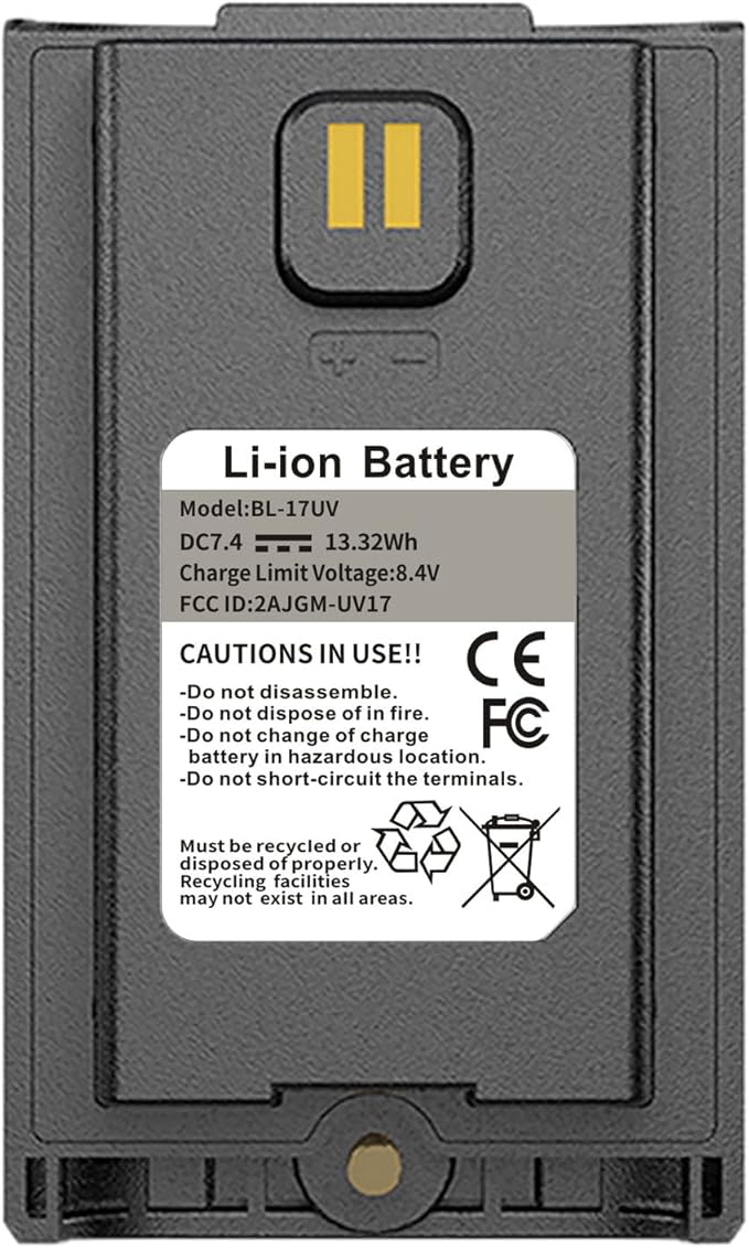 BAOFENG 2 Packs UV-17R Battery with Type-c Cable BL-17UV Enlarge 1800mAh USB-C DC7.4V 13.32Wh 13.32Wh Li-ion