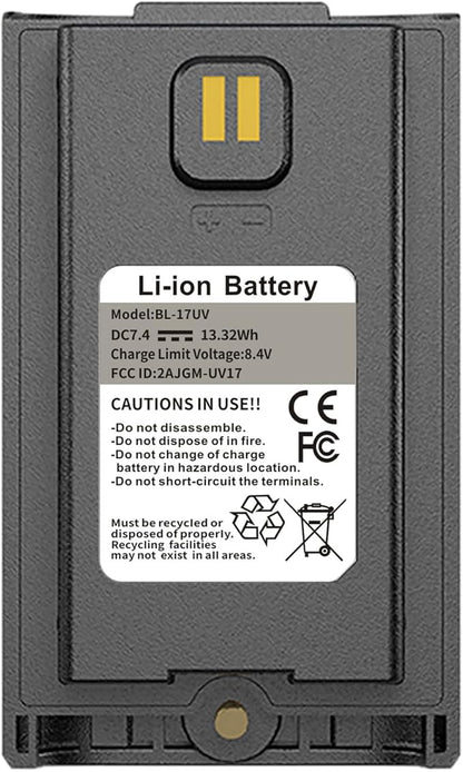 BAOFENG 2 Pakcs UV-17R Battery Original BL-17UV Enlarge 1800mAh USB-C DC7.4V 13.32Wh 13.32Wh Li-ion