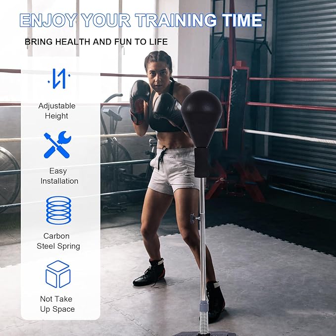 Punching Bag with Stand-Fast Bounceback to Increase Speed, Reflexes, and Stamina – Height Adjustable for Training, Boxing Equipment, Stress Relief & Fitness