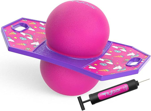 Flybar Pogo Trick Ball for Kids, Bounce Board for Boys and Girls Ages 6+, Up to 160 lbs, Includes Pump, Easy to Carry Handle, Durable Plastic Deck Indoor, Outdoor Toy Pogo Jumper,