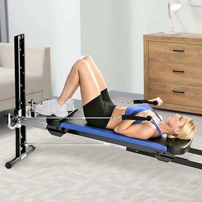 Total Gym XLS Men/Women Universal Total Body Training Home Gym Workout Machine with Squat Stand, Leg Pull, 2 Ankle Cuffs, and Exercise Chart