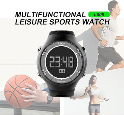EZON Digital Watch 5ATM Waterproof Stopwatch with Countdown Timer/Chronograph/Lap Timing/EL Backlight/Alarm,Non Bluetooth,Digital Sports Watch for Men & Women