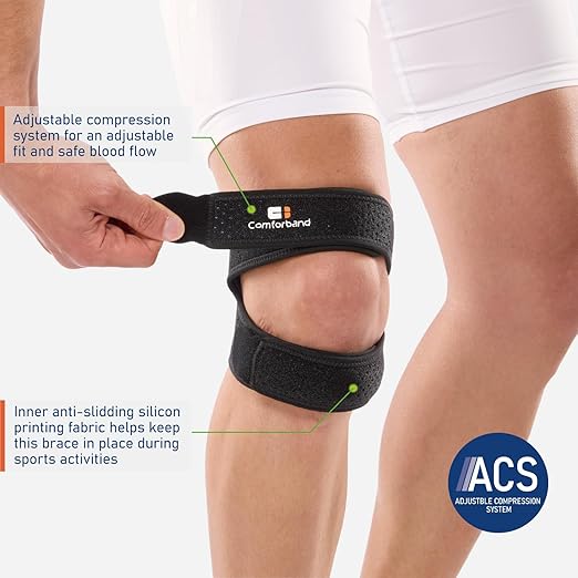 Dual Knee Strap Patella Brace for Knee Pain Relief, Runner’s Knee, Jumper’s Knee, Gym Exercise, Patellar Tendonitis, Osgood-Schlatter (Black, S/M)